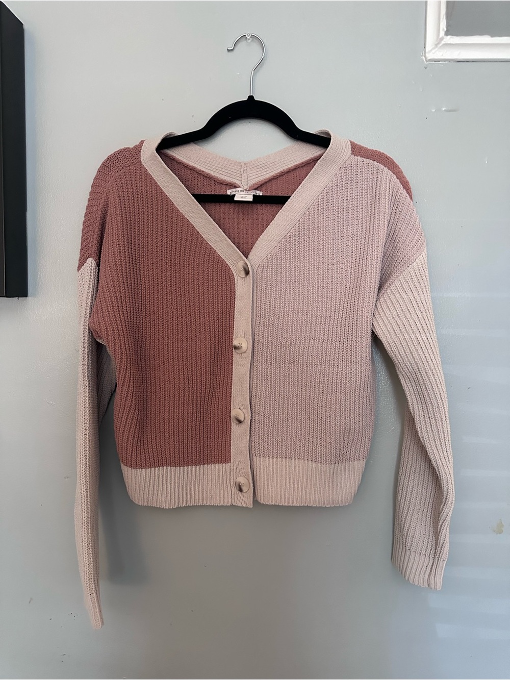 Sincerly Jules Rose and Blush Colorblock V-Neck Button Cardigan